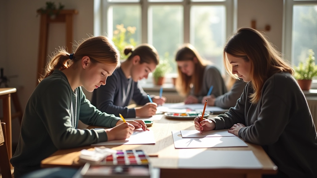 Studenti pracují na svých skicách během kurzu